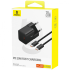 Baseus GaN5 Fast Charger (mini) 1C 20W EU Cluster Black (With: Baseus Dynamic 3 Series Fast Charging Data Cable Type-C to Type-C 100W 1m Cluster Black)